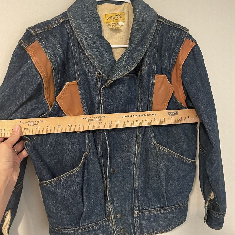 Vintage Jean Jacket Zip Off Sleeves‎ Lined Snaps 1980s Faux Leather Accents Sz 7 - Picture 5 of 10
